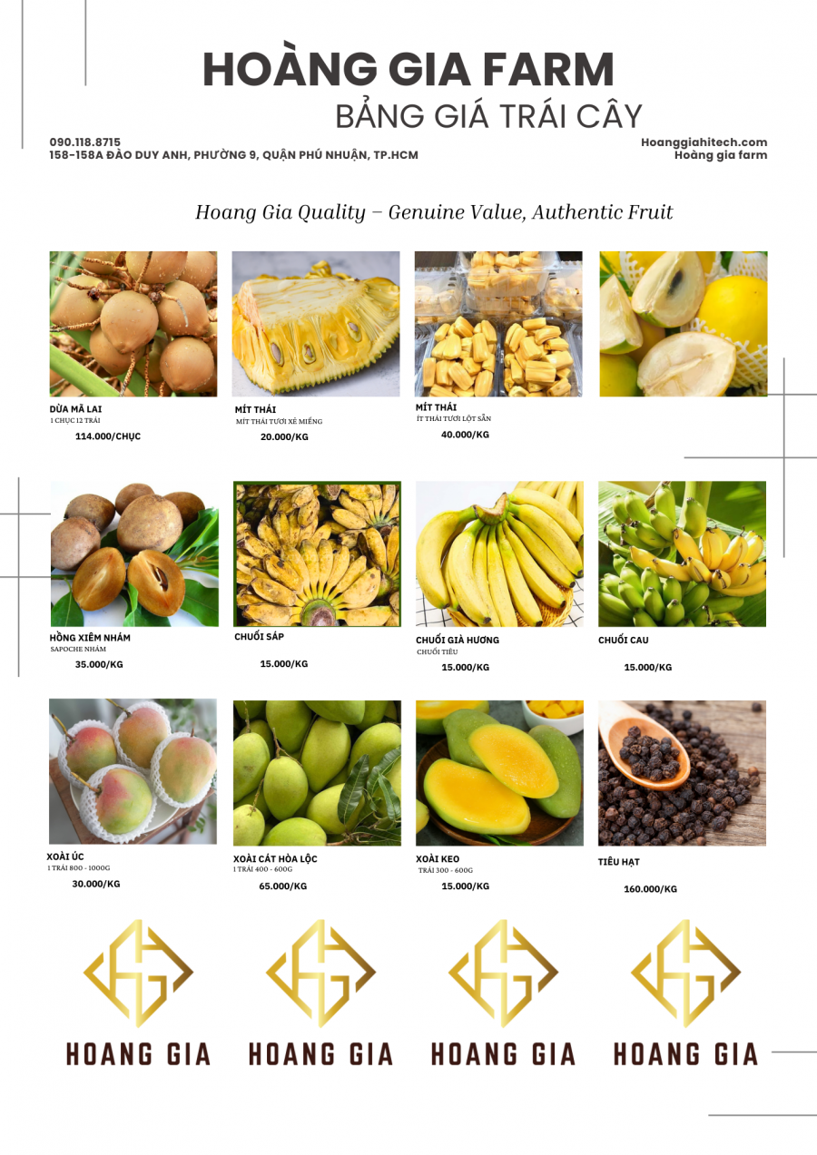 BẢNG GIÁ TRÁI CÂY HOÀNG GIA FARM