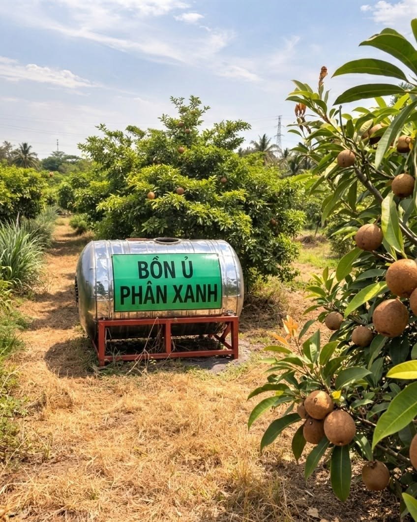 Bồn ủ phân xanh giữa vườn cây ăn trái Hoàng Gia Farm Bồn ủ phân xanh giữa vườn cây ăn trái Hoàng Gia Farm