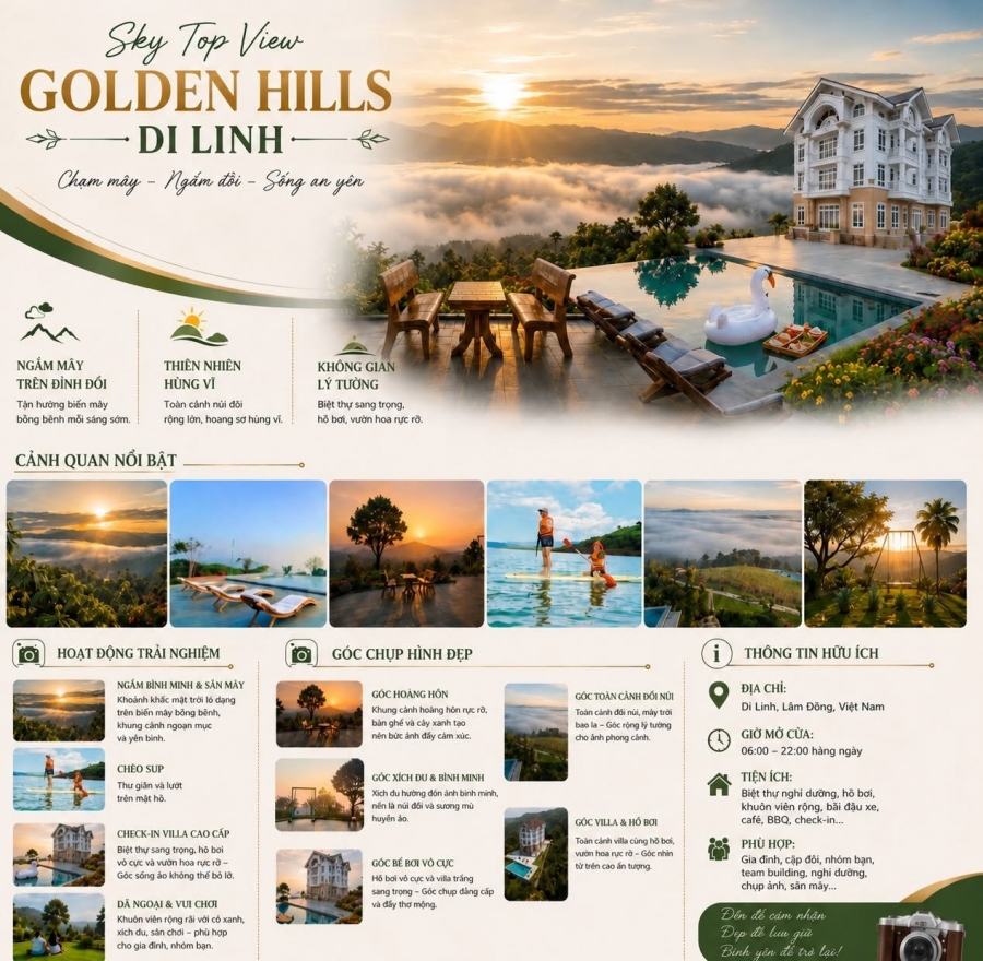 Sky Top View Golden Hills Di Linh – Chạm mây, ngắm đồi, sống an yên